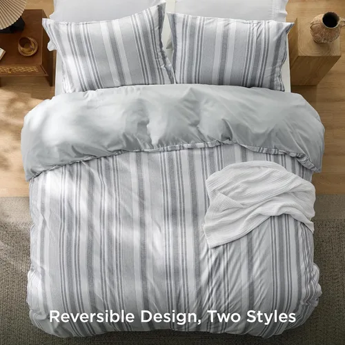 Miniatura 4 de Bedsure Funda de edredón para cama individual/extra grande para niños - Juego de funda de edredón reversible a rayas con cierre de cremallera, juego
