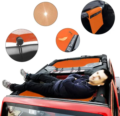 Miniatura 6 de Shadeidea JK Parasol Superior Compatible con Jeep Wrangler JKU Cobertura de Techo de Malla Suave (2007-2018) - Bloqueador UV de Ruido del Viento
