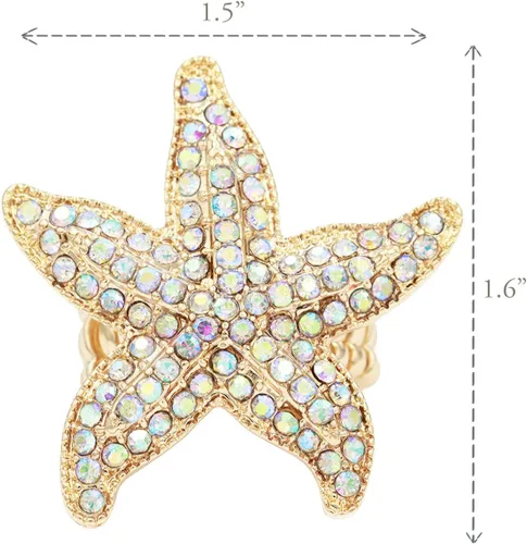 Miniatura 2 de Lavencious Anillo elástico con diseño de estrella de mar para mujer, talla 7-9, Diamantes de, Diamantes de imitación