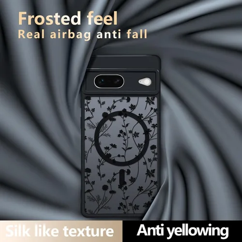 Miniatura 4 de Funda magnética para Google Pixel 7 [compatible con MagSafe] Bonita funda con patrón floral de flores negras para mujeres y niñas, TPU suave, parte