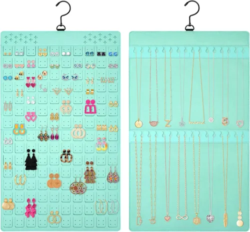 Miniatura 9 de Organizador de joyas colgante de doble cara con colgador para armario pequeño, soporte para collar sin enredos sobre la puerta, gran capacidad, 300