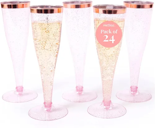Miniatura 9 de Prestee 48 Copas de Champán de Plástico Desechables con Borde Dorado con Purpurina - Vasos Transparentes para Brindis de Mimosa, Fiesta de Año Nuevo