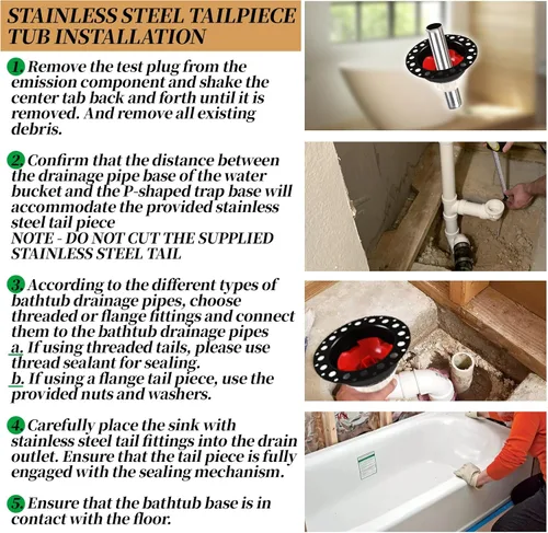 Miniatura 7 de ITD35 Kit de drenaje de bañera independiente compatible con bañeras independientes y bañeras estándar. Se adapta a todos los tipos de desagües