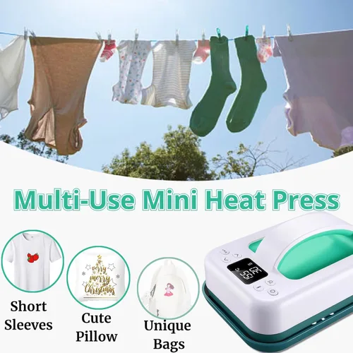 Miniatura 2 de Máquina de prensa de calor para camisetas, mini prensa de calor portátil de 7 x 5 pulgadas, calor rápido y uniforme, máquina impresora de camisetas