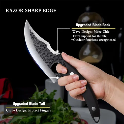 Miniatura 3 de Huusk - Cuchillo japonés versión mejorada, filete cavernícola vikingo, cuchillo de carnicero hecho a mano para cortar carne, cuchillo de cocina