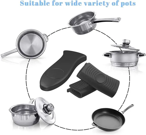 Miniatura 4 de Paquete de 4 soportes de silicona para mango de sartén caliente y soportes para ollas, resistentes al calor, protectores de agarradera de hierro