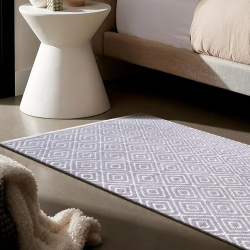 Miniatura 5 de Ramanta Home Alfombra reversible 100% algodón con diamantes tejida a mano de 24 x 60 pulgadas, gris, suave, lavable para baño, cocina, dormitorio