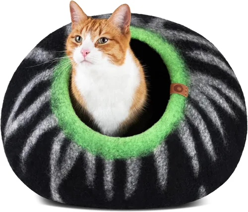 Miniatura 15 de MEOWFIA Cat Cave - Cama de fieltro prémium para gatos de interior, hecha a mano, 100% lana merina, gato (grande, esmeralda)