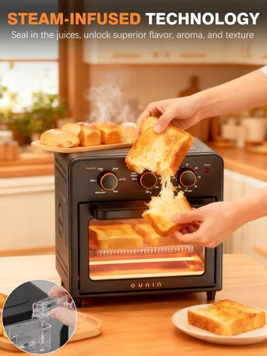 Miniatura 8 de OUNIN Horno tostador y freidora de aire con infusión de vapor, 12L compacto, apto para encimera, precalentamiento rápido con opciones de hornear