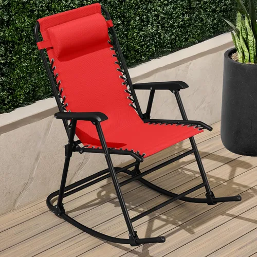 Miniatura 2 de Best Choice Products Silla mecedora plegable para exteriores, Silla de gravedad cero, Silla balancín para patio con reposacabezas, color rojo carmesí