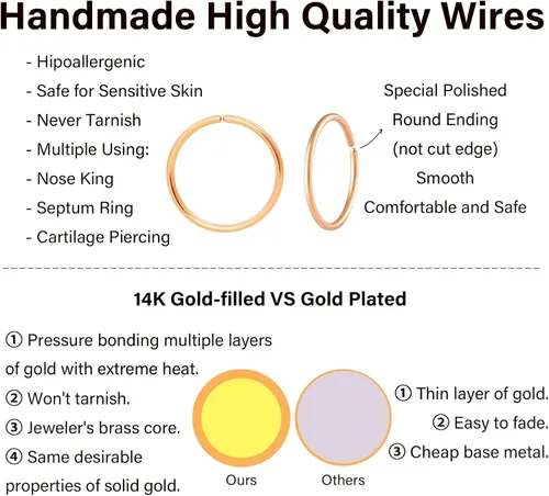 Miniatura 11 de Small Thin Hoop Earrings for Women,Tiny Huggie Hoop Rings for Cartilage,Helix,Targus,Conch,Nose,22g/24g/20g,14K Gold Filled/Sterling Silver/Rose