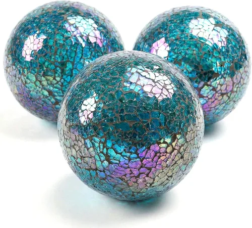 DomeStar Juego de 3 bolas decorativas de 4 pulgadas de turquesa para cuencos, bolas de vidrio para centros de mesa, esfera de mosaico para Multicolor