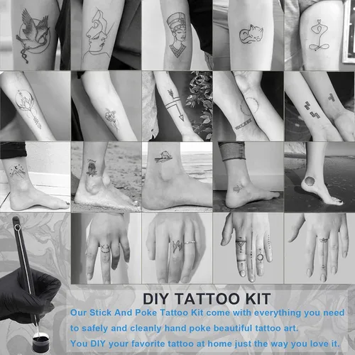 Miniatura 5 de Moricher Hand Poke a Stick Kit de tatuaje con tinta DIY kit de práctica de tatuaje con aguja de tatuaje para principiantes kit completo de tatuaje