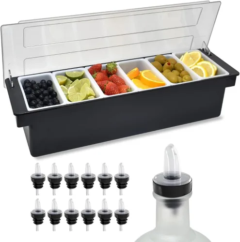 Miniatura 11 de Esatto Suministros para Bar Contenedores de condimentos con tapas 4-1.5 Pint Accesorios para carrito de bar Fruta para barman Bandeja de condimentos