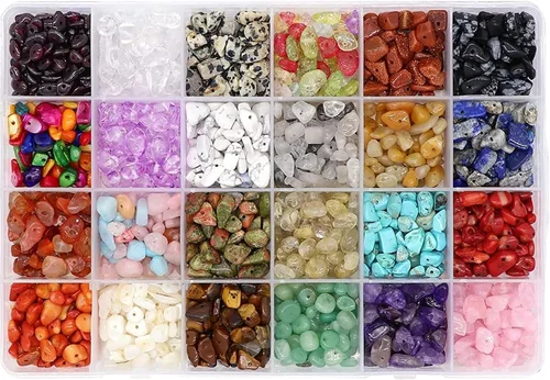Miniatura 11 de Vilihkc Cuentas de piedra natural de 24 colores, 1200 piezas de piedras preciosas irregulares de cristal curativo, agujero de cuentas perforadas