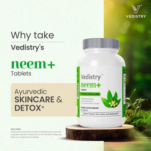 Miniatura 3 de Vedistry Suplementos de hojas de neem Tabletas de hojas de neem de 1100 mg que apoyan la piel clara, la desintoxicación y la salud inmunológica
