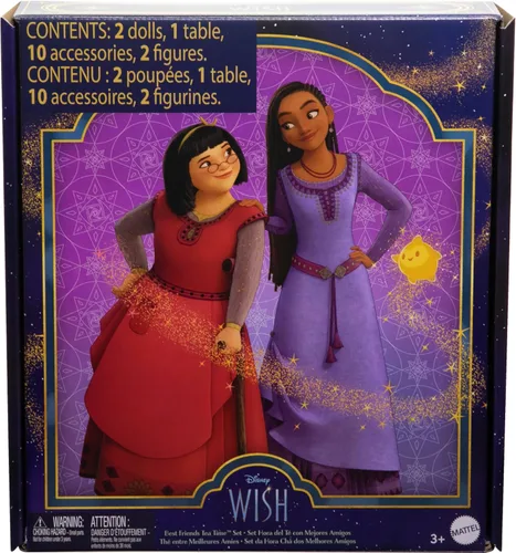 Miniatura 6 de Mattel Juguetes de Disney Wish, juego de mejor amiga para la hora del té con muñecas Asha y Dahlia de Rosas, 2 figuras, 1 mesa y 10 accesorios