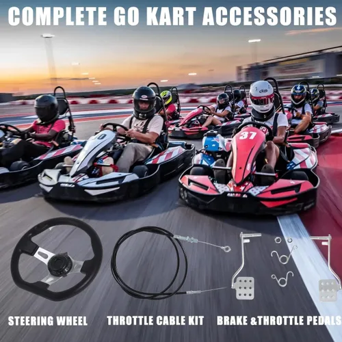 Miniatura 7 de Kit de pedales de freno y acelerador con cable de 71 pulgadas, resortes de retorno y volante de 10.630 in, se adapta a Road Rocket de 196 cc 6.5 HP