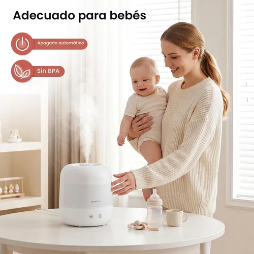 Miniatura 4 de Clarston Humidificador de niebla fría de 2 L para dormitorio con boquilla ajustable de 360°, niveles de niebla altos y bajos, ultra silencioso