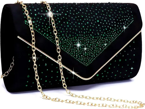 Miniatura 13 de Dasein Bolso de noche con diamantes de imitación para mujer, clutch de ante sintético, bolsos brillantes para fiestas formales, cóctel, boda, cartera