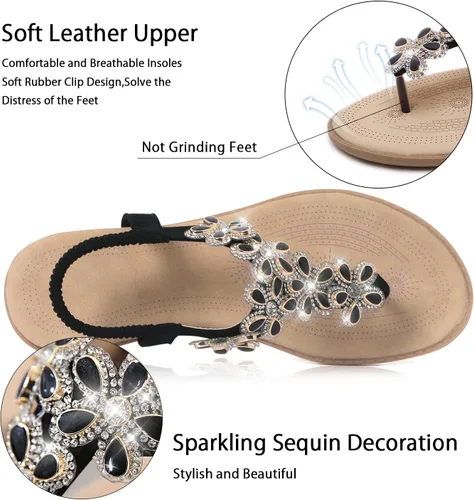 Miniatura 2 de iCKER Sandalias planas de verano elegantes con diamantes de imitación para mujer, sandalias cómodas
