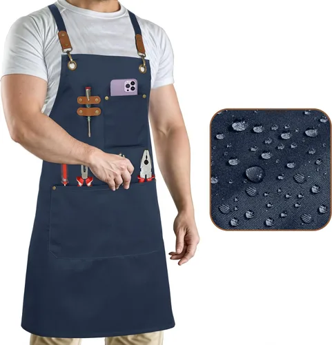 Miniatura 11 de RUVANTI Delantales de trabajo para hombres y mujeres con bolsillos, ajustables hasta XXL, durabilidad de grado profesional, delantal negro