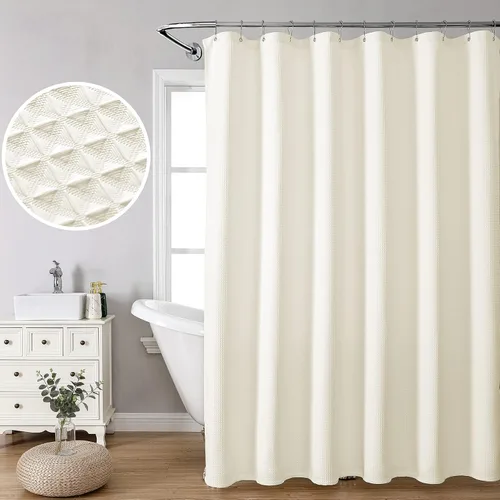 Miniatura 8 de MISS SELECTEX Cortina de ducha de tela lavable a máquina, clásica tela gruesa de punto gofre, duradera para baño, tela repelente al agua de alta