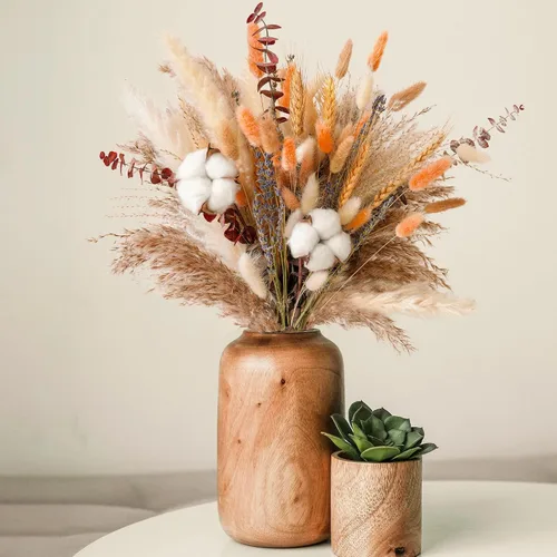 Miniatura 6 de Ramo de flores secas de otoño, decoración de otoño bohemia con hierba de pampas, algodón y colas de conejo naranja, arreglo floral de otoño