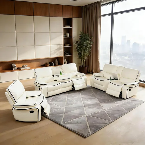 Miniatura 9 de Juego de sofá reclinable de 3 piezas, juego de muebles de sala de estar, sofá reclinable seccional de cuero, sofá reclinable manual, cómodo asiento