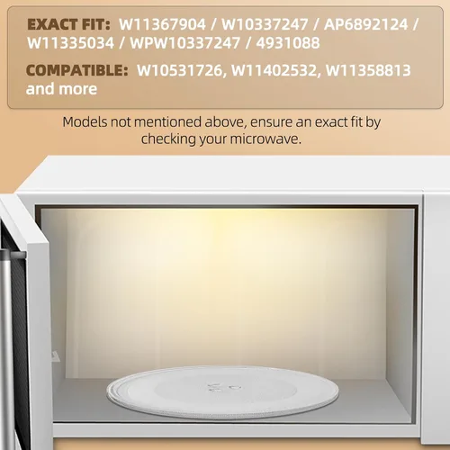 Miniatura 3 de Reemplazo de platos giratorios de microondas de 10 pulgadas, placa de vidrio para microondas compatible con Whirlpool, la pieza de repuesto exacta