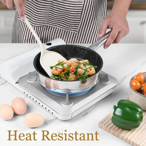 Miniatura 8 de LIANYU Juego de 8 utensilios de cocina de silicona, resistentes al calor, utensilios de cocina antiadherentes con espátula, cuchara, afinador, Blanco