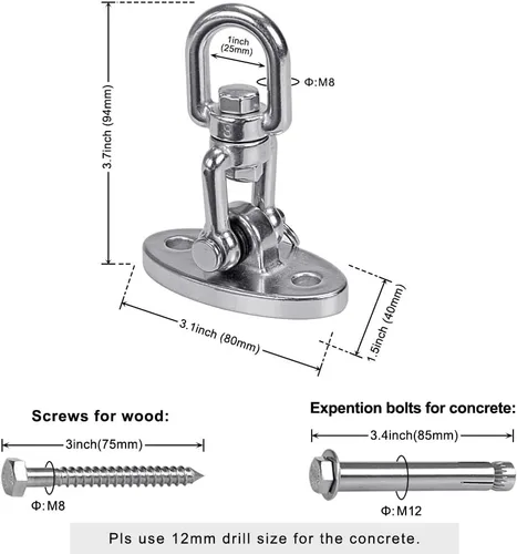 Miniatura 7 de SELEWARE Soportes de Columpio para Montaje en Techo de Acero Inoxidable Ganchos de Columpio con Giro Libre para Columpio de Yoga Columpio de Plata