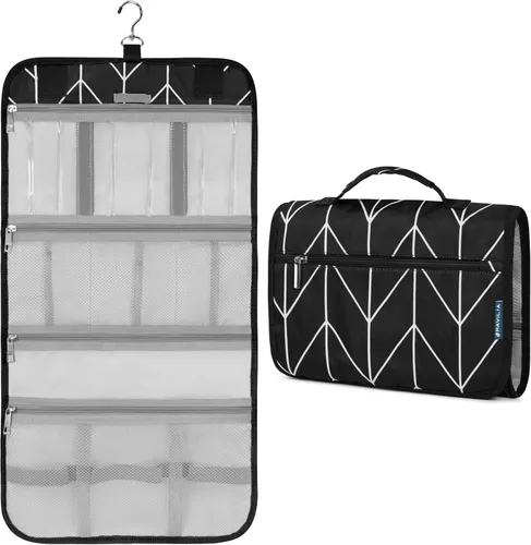 Miniatura 10 de PAVILIA - Neceser colgante para mujer y hombre, kit de viaje plegable organizador de artículos de tocador, bolsa de cosméticos enrollable, estuche