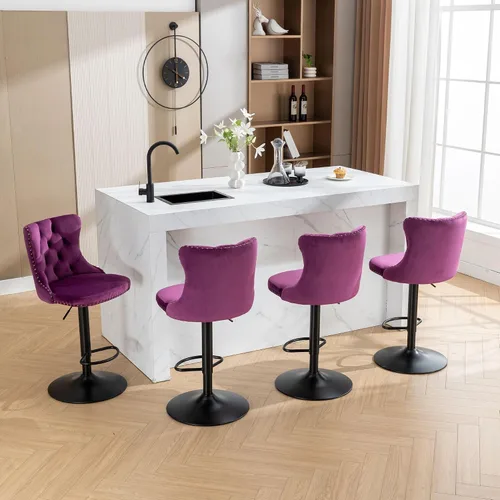 Miniatura 127 de Aoowow Juego de 2 taburetes de bar giratorios, taburetes de bar ajustables con respaldo de terciopelo copetudo, sillas de bar modernas tapizadas