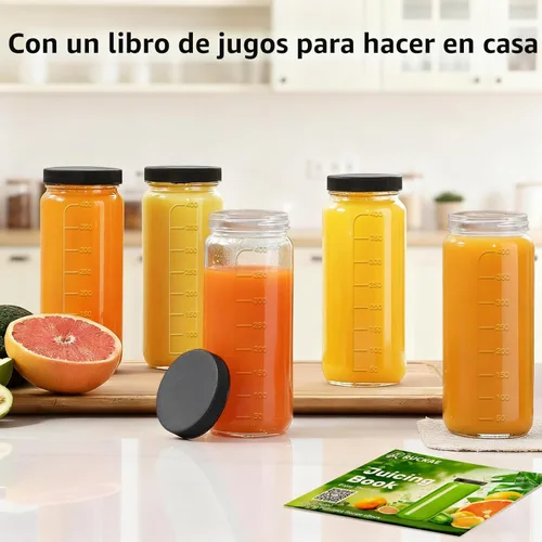 Miniatura 4 de Ruckae Paquete de 10 botellas de jugo de 16 onzas, botellas de vidrio con tapas, tapas de taza de batido y pajitas, botella de agua, vasos