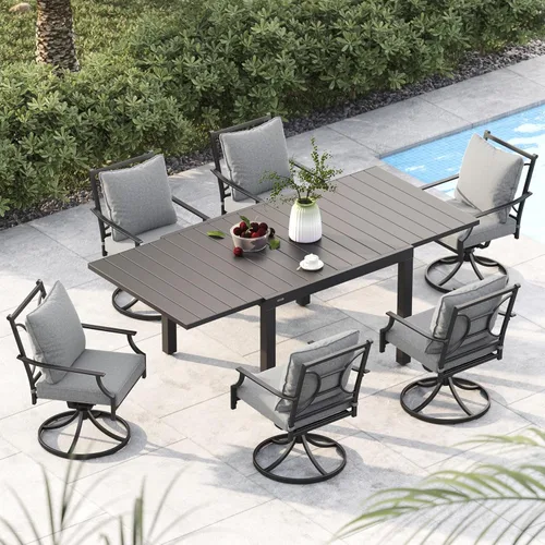 Miniatura 10 de Grand patio Juego de comedor de patio de 7 piezas para 6, juego de comedor al aire libre con revestimiento electrónico, sillas de comedor giratorias
