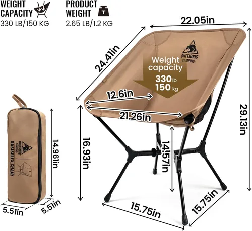 Miniatura 3 de ONETIGRIS OasisFlex Silla de camping, silla portátil con bolsa de transporte, ideal para camping, playa, picnic, parque, césped, deportes y eventos