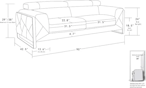 Miniatura 12 de BlackJack Furniture Gianni - Sofá de cuero italiano de grano superior con reposacabezas ajustables de 9 posiciones, patrón geométrico contemporáneo
