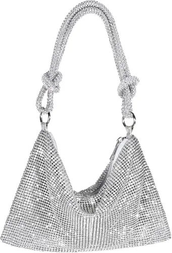 Miniatura 9 de Bolso de noche brillante con diamantes de imitación, bolso de mano plateado tipo clutch para mujeres, bolsos cruzados para fiesta, baile
