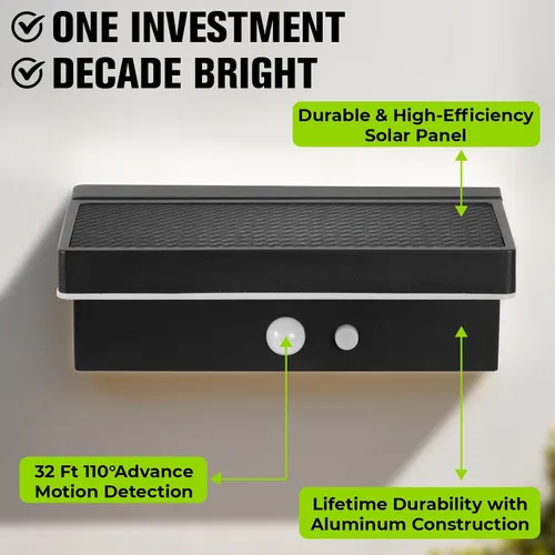 Miniatura 7 de Luces Solares con Sensor de Movimiento para Exteriores, 2 Unidades - 600 Lúmenes, 3 Modos, IP44, Impermeables, Luz de Pared Solar de Aluminio