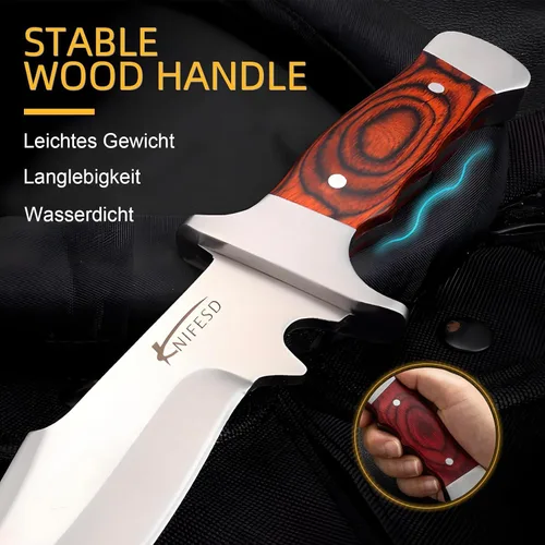 Miniatura 2 de Omesio UMF - Cuchillos de hoja fija con funda, cuchillo de caza grande de espiga completa, cuchillo de desollar, cuchillos de caza de ciervos, gran