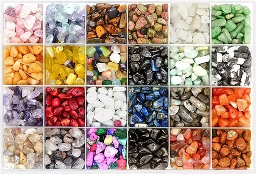 Miniatura 10 de Vilihkc Cuentas de piedra natural de 24 colores, 1200 piezas de piedras preciosas irregulares de cristal curativo, agujero de cuentas perforadas