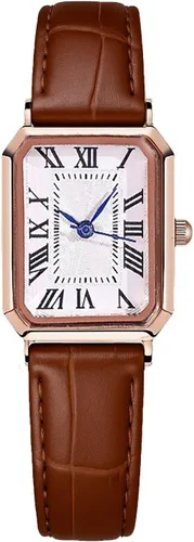 PASOY Reloj vintage para mujer, analógico, de cuarzo, impermeable, con correa de cuero, esfera cuadrada