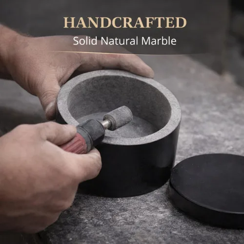 Miniatura 7 de Caja única de sal y pimienta, elegante caja redonda de mármol negro con tapa para almacenamiento de sal, especias y hierbas. Contenedor perfecto