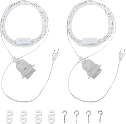 Miniatura 8 de Cable de Luz Colgante – Bombilla Colgante de 10 Pies con Cable de Enchufe – Paquete de 2 Cables de Lámpara Casquillo de Luz E26 con Cable