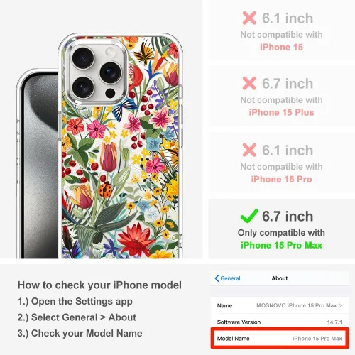 Miniatura 2 de MOSNOVO Funda para iPhone 15 Pro Max, [Protección contra caídas de grado militar Buffertech de 6.6 pies] [Tecnología antidespegado] Diseño de funda
