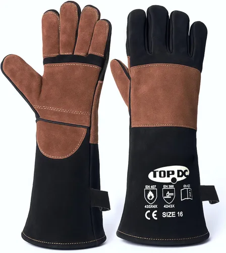 Miniatura 12 de TOPDC Guantes de trabajo de cuero para hombres o mujeres, guantes de cuero de piel de vaca para jardinería, soldadura TIG/MIG, motosierra, granja