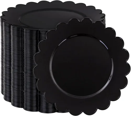 Miniatura 16 de SUT 72 platos de plástico negro PSC, platos desechables resistentes, platos llanos desechables negros, plato llano de plástico de 10.25 pulgadas