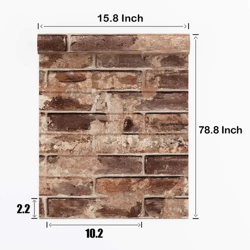 Miniatura 5 de Livelynine Papel tapiz de ladrillo marrón para despegar y pegar, papel tapiz de piedra texturizada 3D, papel adhesivo de ladrillo, impermeable, 15.8