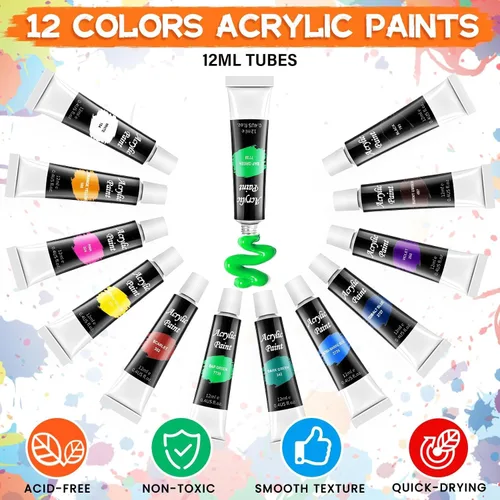 Miniatura 3 de POPYOLA Juego de pintura acrílica para niños, juego de pintura no tóxica para niños con caballete de mesa, pinturas acrílicas, bata, lienzos